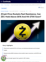 ZCash Price Rockets Past Resistance, Can ZEC Hold Above $616 And Hit $700 Soon?