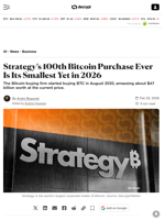 Strategy’s 100th Bitcoin Purchase Ever Is Its Smallest Yet in 2026 - Decrypt