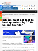 Bitcoin must act fast to beat quantum by 2030: Solana founder - The Crypto News Wire