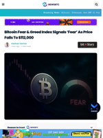Bitcoin Fear & Greed Index Signals 'Fear' As Price Falls To $112,000