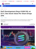 DeFi Development Buys $16M SOL at $111, But Stock Value Per Share Drops 25%