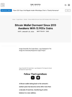 Bitcoin Wallet Dormant Since 2013 Awakens With 13,900x Gains