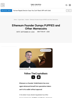 Ethereum Founder Dumps PUPPIES and Other Memecoins