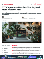 DYDX Approves Massive 75% Buyback From Protocol Fees - Coinspeaker