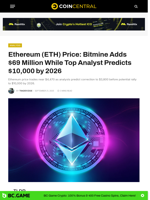 Ethereum (ETH) Price: Bitmine Adds $69 Million While Top Analyst Predicts $10,000 by 2026 - CoinCentral