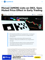 Monad Lists on OKX, Sees Muted Price Effect in Early Trading