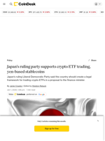 Japan's ruling party supports crypto ETF trading, yen-based stablecoins
