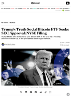 Trump's Truth Social Bitcoin ETF Seeks SEC Approval: NYSE Filing - Decrypt