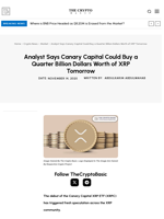 Analyst Says Canary Capital Could Buy a Quarter Billion Dollars Worth of XRP Tomorrow