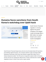 Dunamu faces sanctions from South Korea's watchdog over Upbit hack