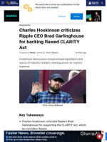 Charles Hoskinson criticizes Ripple CEO Brad Garlinghouse for backing flawed CLARITY Act