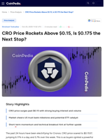 CRO Price Rockets Above $0.15, Is $0.175 the Next Stop?