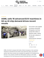 ASML sells 16 advanced EUV machines in Q2 as AI chip demand drives record results