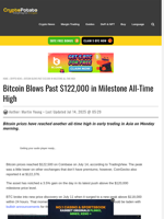 Bitcoin Blows Past $122,000 in Milestone All-Time High