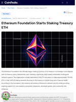 Ethereum Foundation Starts Staking Treasury ETH