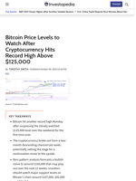 Bitcoin Price Levels to Watch After Cryptocurrency Hits Record High Above $125,000