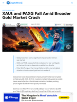 XAUt and PAXG Mirror Gold Decline Amid Market Turmoil