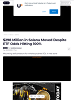 $298 Million in Solana Moved Despite ETF Odds Hitting 100% - U.Today