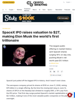 SpaceX IPO raises valuation to $2T, making Elon Musk the world's first trillionaire