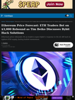 Ethereum Price Forecast: ETH Traders Bet on $3,000 Rebound as Tim Beiko Discusses Bybit Hack Solutions