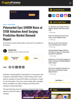 Polymarket Eyes $400M Raise at $15B Valuation Amid Surging Prediction Market Demand: Report