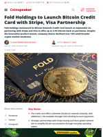 Fold Holdings to Launch Bitcoin Credit Card with Stripe, Visa Partnership - Coinspeaker