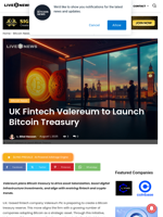 UK Fintech Valereum to Launch Bitcoin Treasury | Live Bitcoin News
