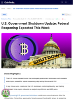 U.S. Government Shutdown Update: Federal Reopening Expected This Week