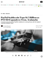 PayPal Stablecoin Tops $1.3 Billion as PYUSD Expands to Tron, Avalanche - Decrypt