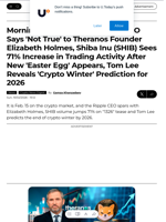 Morning Crypto Report: Ripple CEO Says 'Not True' to Theranos Founder Elizabeth Holmes, Shiba Inu (SHIB) Sees 71% Increase in Trading Activity After New 'Easter Egg' Appears, Tom Lee Reveals 'Crypto Winter' Prediction for 2026 - U.Today