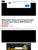 BREAKING: Binance's CZ Issues Major Security Alert About BNB Chain's X Account - U.Today
