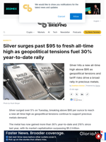 Silver surges past $95 to fresh all-time high as geopolitical tensions fuel 30% year-to-date rally - Crypto Briefing