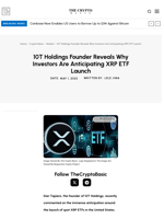 10T Holdings Founder Reveals Why Investors Are Anticipating XRP ETF Launch
