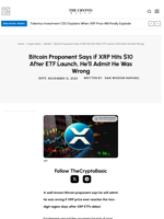 Bitcoin Proponent Says if XRP Hits $10 After ETF Launch, He’ll Admit He Was Wrong