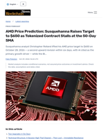 AMD Price Prediction: Susquehanna Raises Target to $650 as Tokenized Contract Stalls at the 50-Day SMA - Blockchain.News