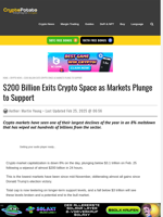 $200 Billion Exits Crypto Space as Markets Plunge to Support