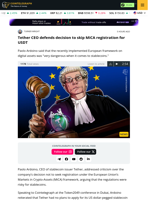 Tether CEO defends decision to skip MiCA registration for USDT