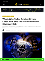 Whale Who Nailed October Crypto Crash Now Bets $55 Million on Bitcoin Ethereum Rally - CoinCentral