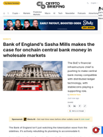 Bank of England's Sasha Mills makes the case for onchain central bank money in wholesale markets
