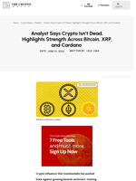 Analyst Says Crypto Isn’t Dead, Highlights Strength Across Bitcoin, XRP, and Cardano 