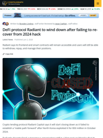 Radiant to Wind Down After Failing to Recover From 2024 Hack