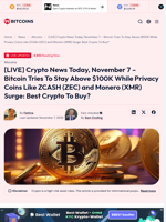 [LIVE] Crypto News Today, November 7 – Bitcoin Tries To Stay Above $100K While Privacy Coins Like ZCASH (ZEC) and Monero (XMR) Surge: Best Crypto To Buy? - 99Bitcoins