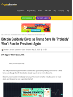 Bitcoin Suddenly Dives as Trump Says He 'Probably' Won't Run for President Again
