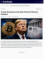 Trump Announces Iran Deal, Strait of Hormuz Reopens