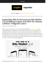 SuperApp iMe AI Announces iMe Wallet 2.0, Enabling Crypto and DeFi for Nearly a Billion Telegram Users
