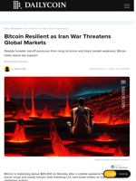 Bitcoin Resilient as Iran War Threatens Global Markets - DailyCoin