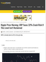 Ripple Price Warning: XRP Faces 33% Crash Risk If This Level Isn’t Reclaimed