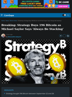 Strategy Buys 196 Bitcoin as Michael Saylor Says ‘Always Be Stacking’