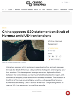 China opposes G20 statement on Strait of Hormuz amid US-Iran tensions