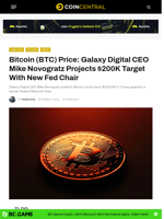 Bitcoin (BTC) Price: Galaxy Digital CEO Mike Novogratz Projects $200K Target With New Fed Chair - CoinCentral